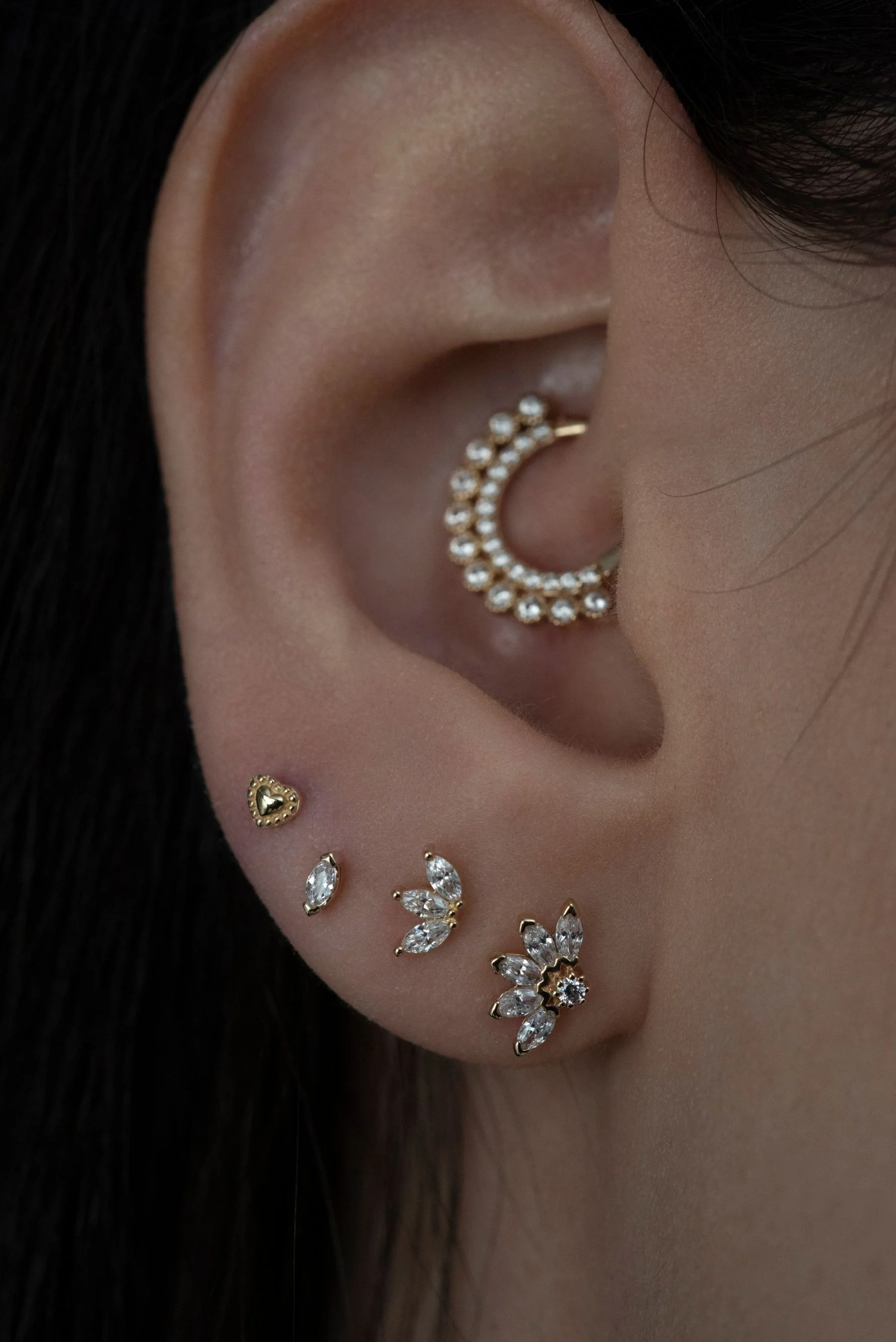 14K Solid Gold Beaded Heart - Image 4