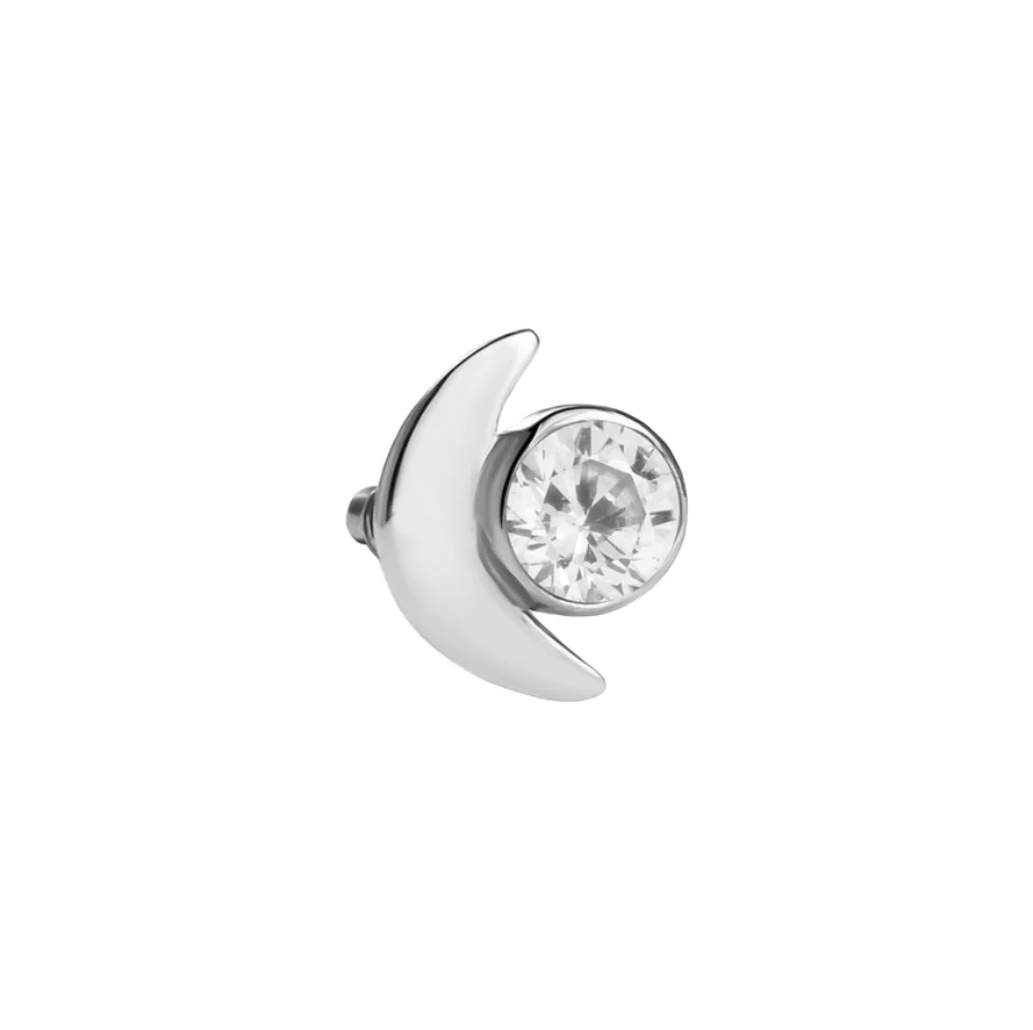 14K Solid Gold Crescent Zirconia Moon - Image 4