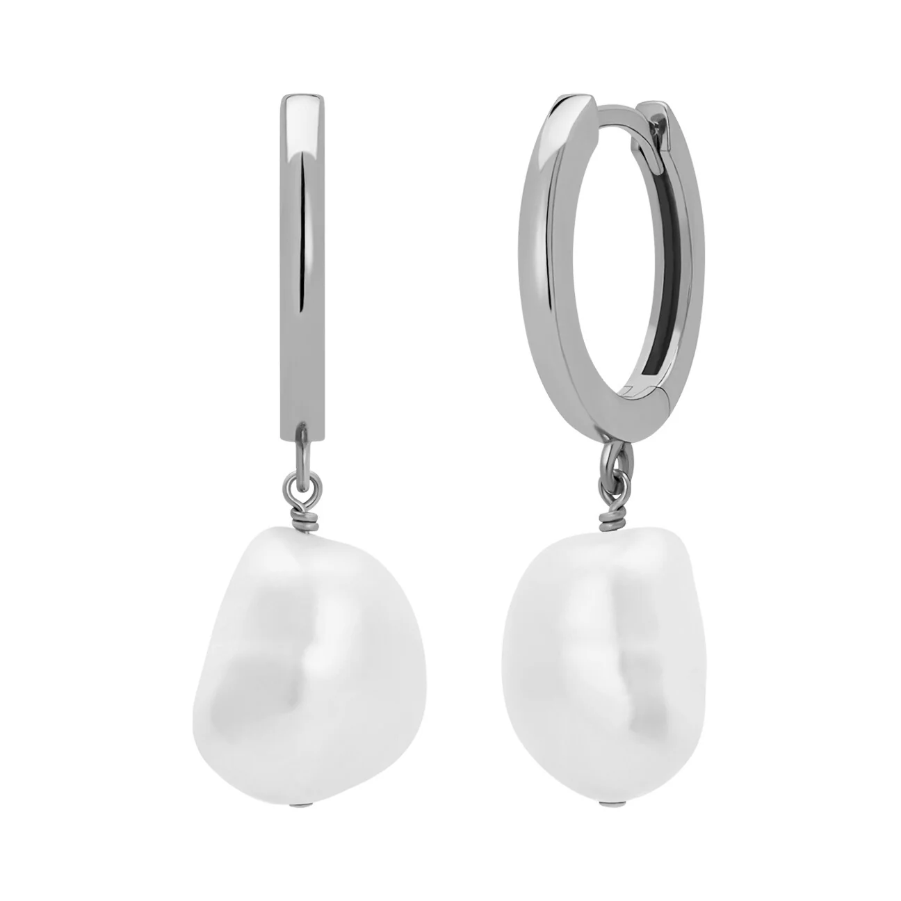 Pearl Charm Hoops Earrings - Image 3